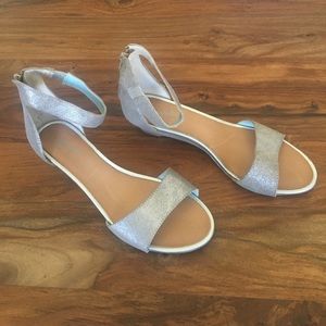 Silver leather wedge sandals