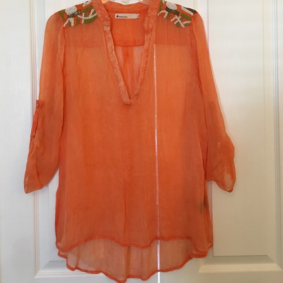 Paper Crane Sheer Orange & Beaded Top - Picture 1 of 4