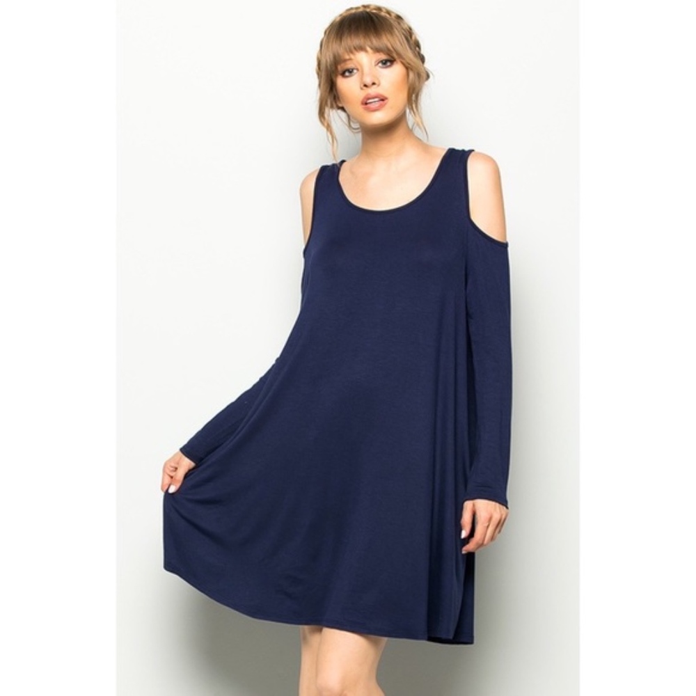 LAST Navy Cold Shoulder Dress - Picture 2 of 2