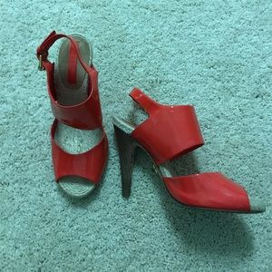 BCBG MaxAzria patent leather heels coral