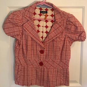 Anthropologie Short sleeve blazer. Red check print