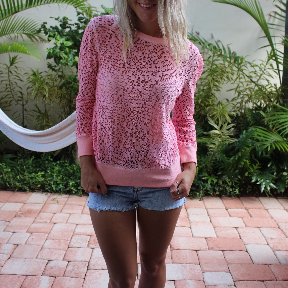 Free People We the Free Pink Eyelet Sweater