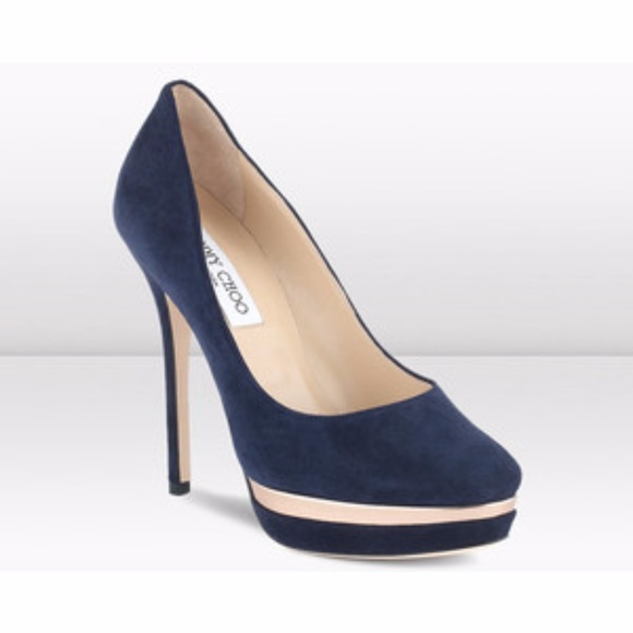 JIMMY CHOO SUEDE LEATHER NAVY/ GOLD STILETTO - Picture 4 of 6