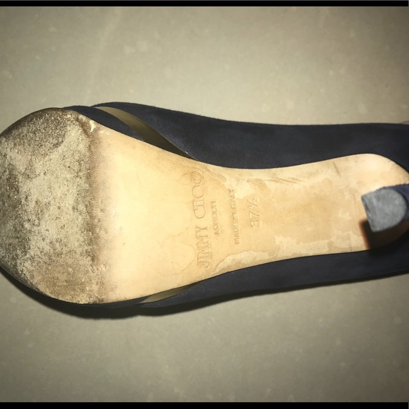 JIMMY CHOO SUEDE LEATHER NAVY/ GOLD STILETTO - Picture 6 of 6