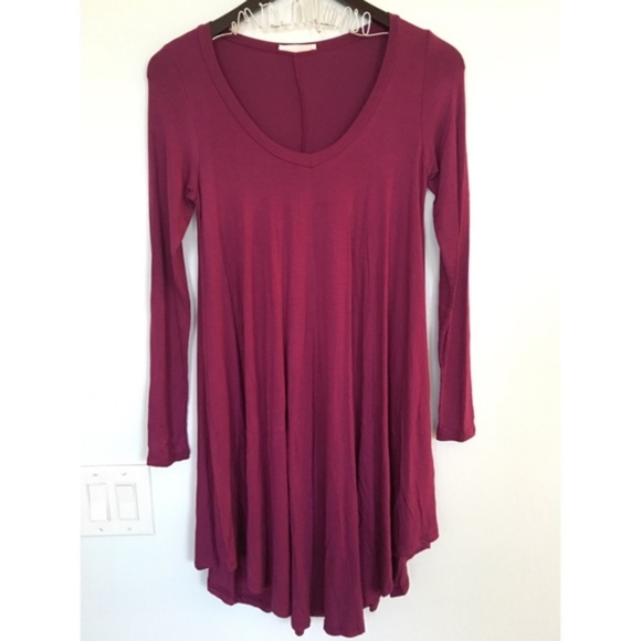 Magenta V Neck Tunic Boho Dress - Picture 5 of 6