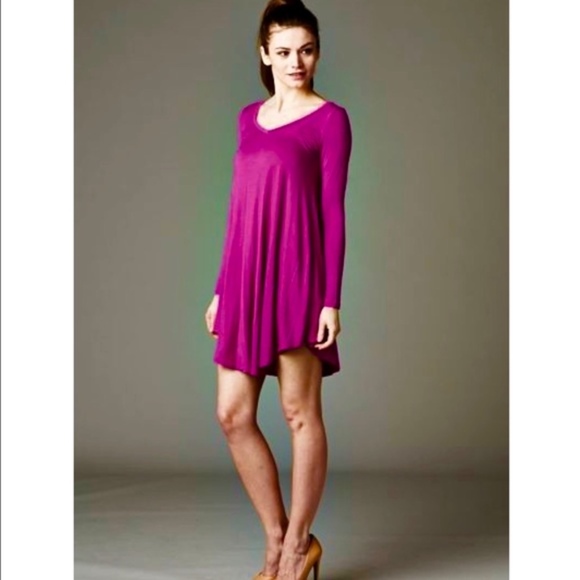 Magenta V Neck Tunic Boho Dress - Picture 6 of 6