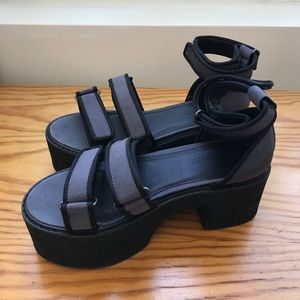 Platform Black Sandals with Velcro Straps