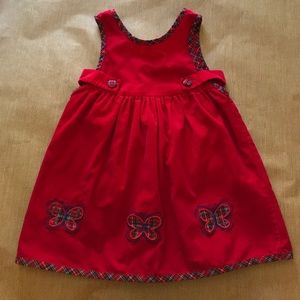 RARE EDITIONS CORDUROY JUMPER DRESS, PLAID DETAIL