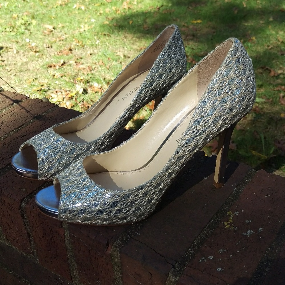 Sexy peep toe silver heels