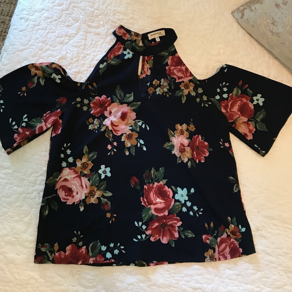 Navy floral blouse