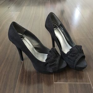 Fergalicious black suade open toe high heels