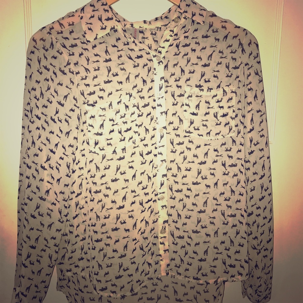 Animal Patterned Sheer Blouse