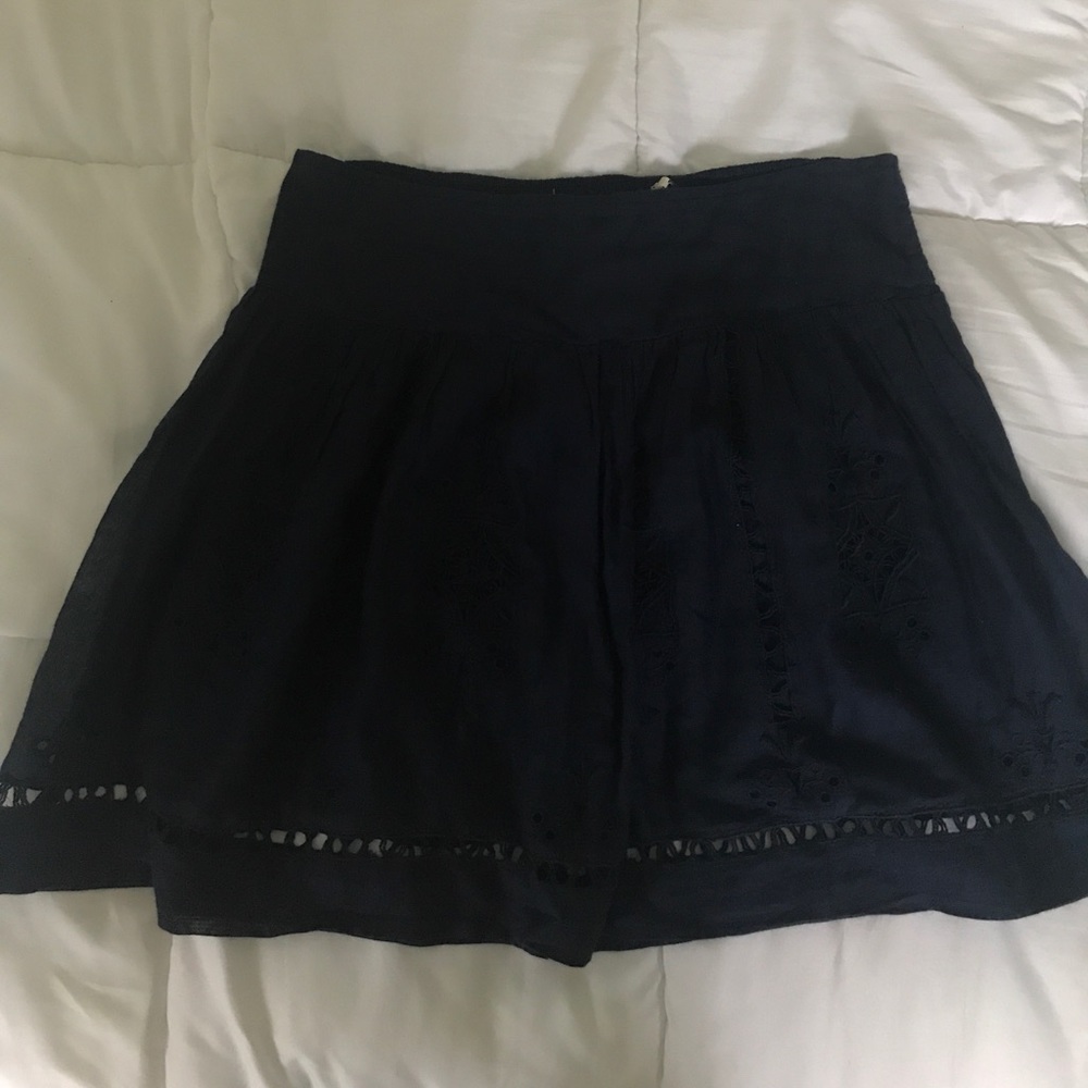 Lucky Brand Navy Blue Embroidered Skirt