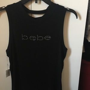 Black Bebe high neck tank top lace up back