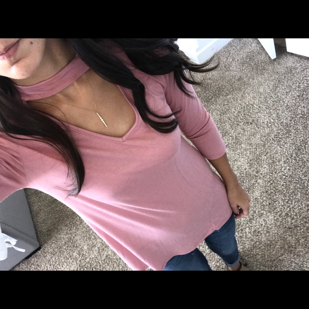 High neck blush top