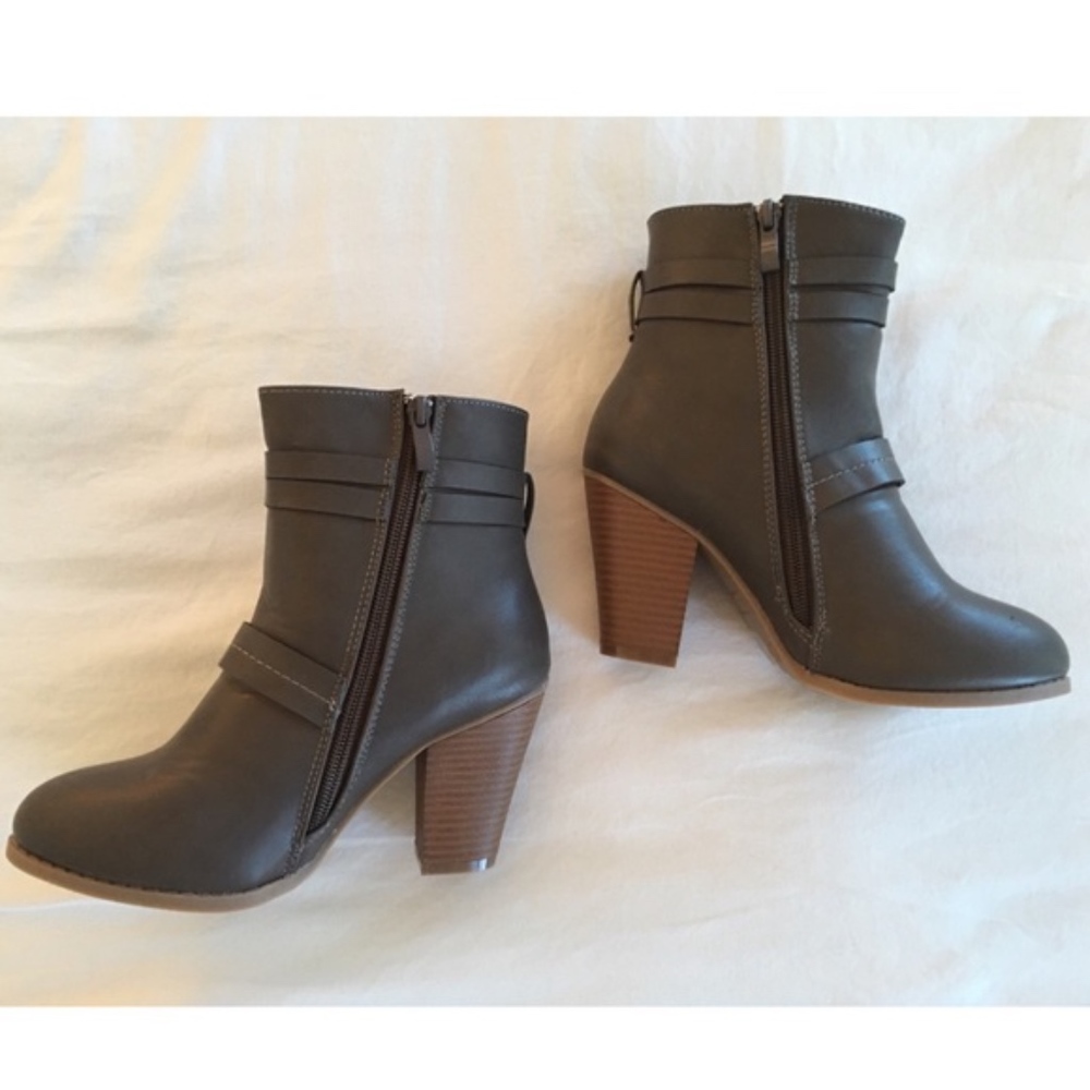 Dark Grey Buckle Laser Cut Bootie - Picture 3 of 3
