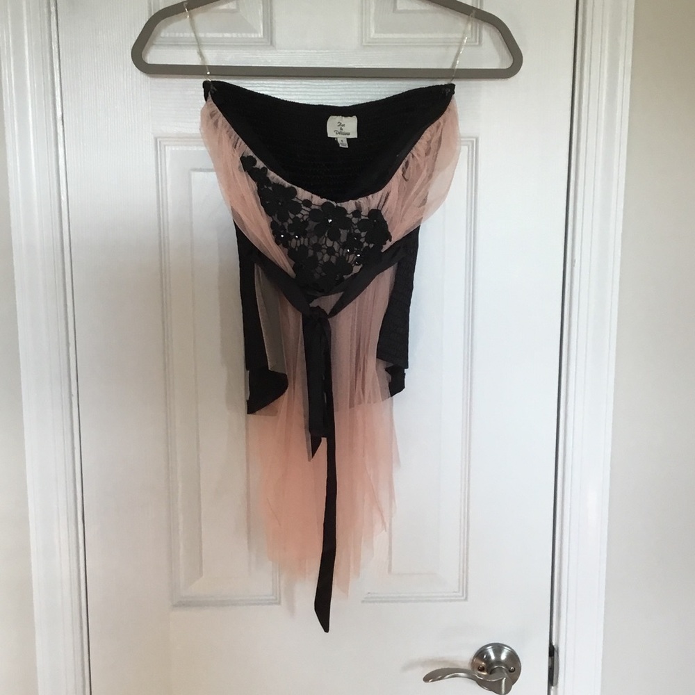 Tulle and flower applique detail tube top S
