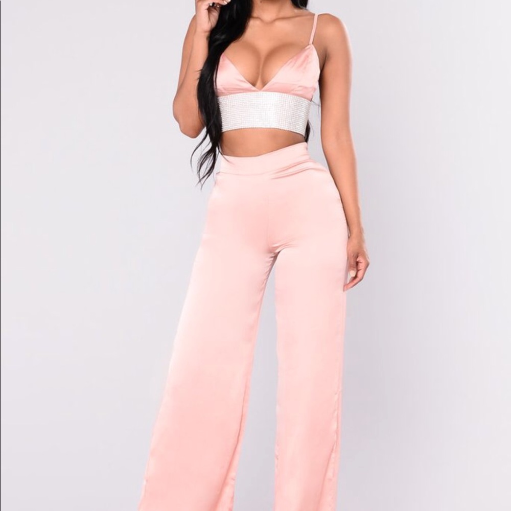 Two Piece Satin Rhinestone Set