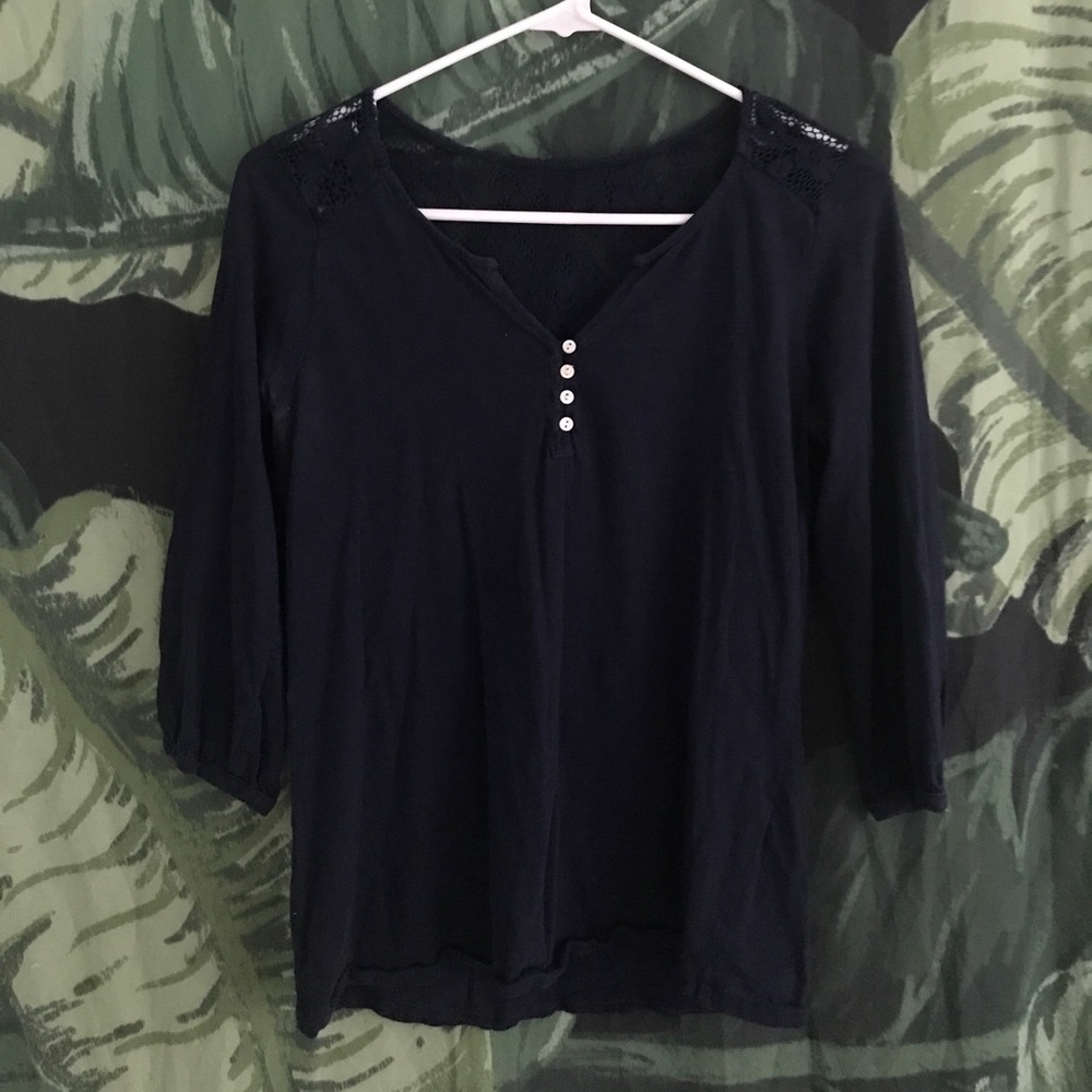 Lucky Brand Three Quarter Navy Blue Floral Shirt