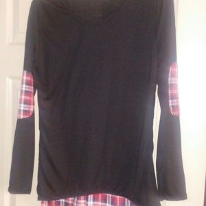 🍄 Plaid hi lo elbow sleeve plaid patch shirt xxl