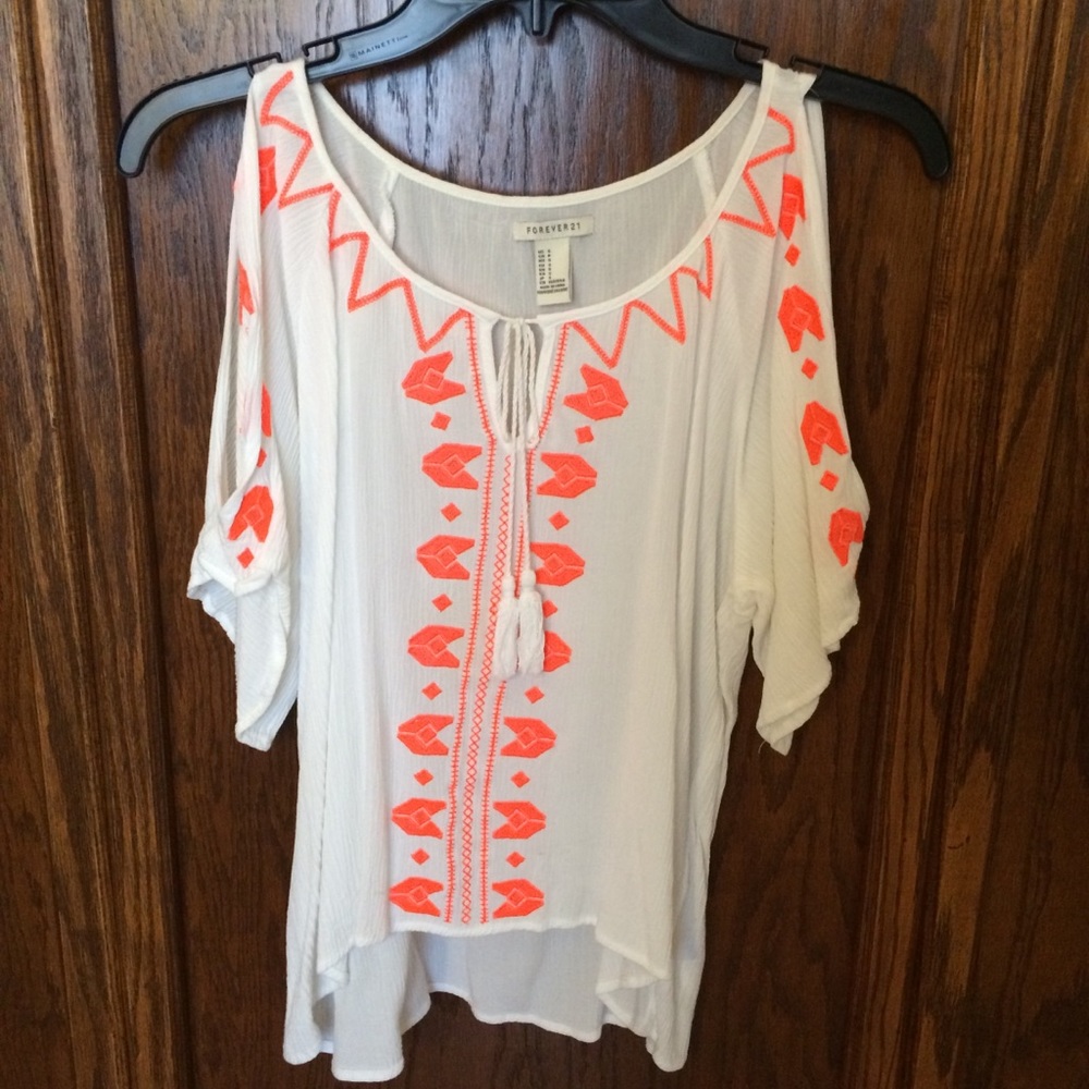 Cold Shoulder Embroidered Boho High-Low Top