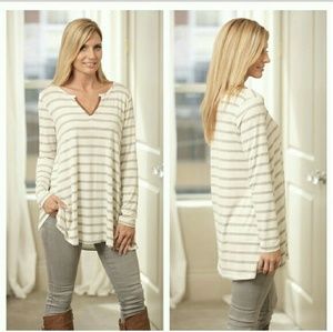 Beyond Basic Striped Tunic in gray .Infinity Raine