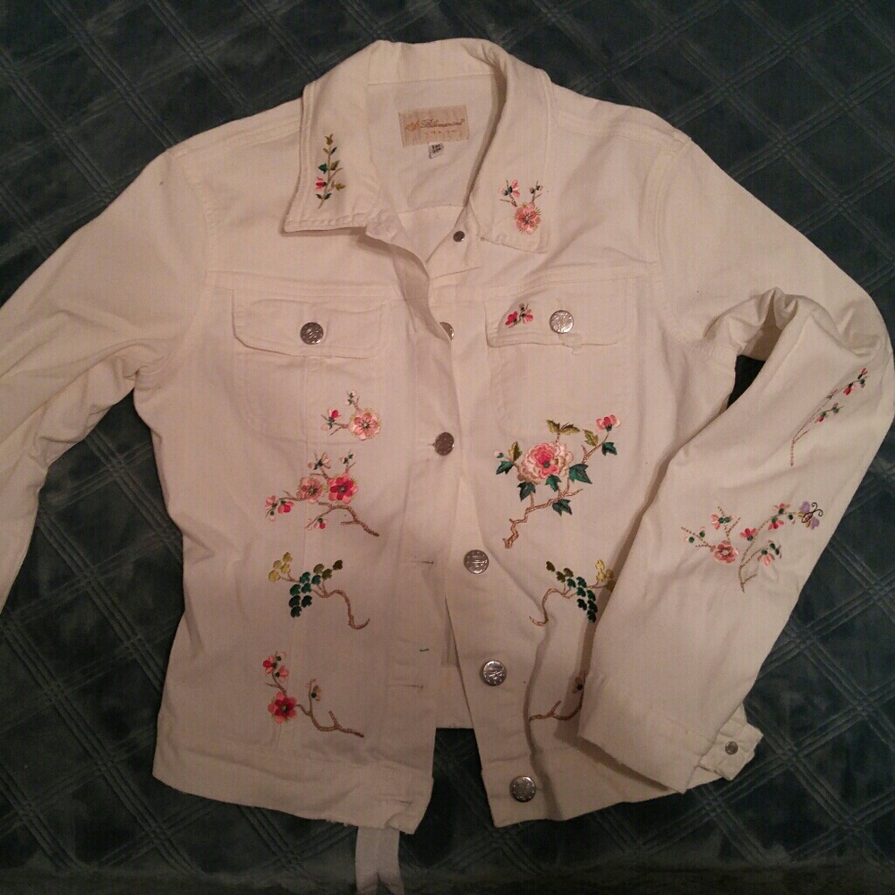 Blumarine embroidered white denim jacket