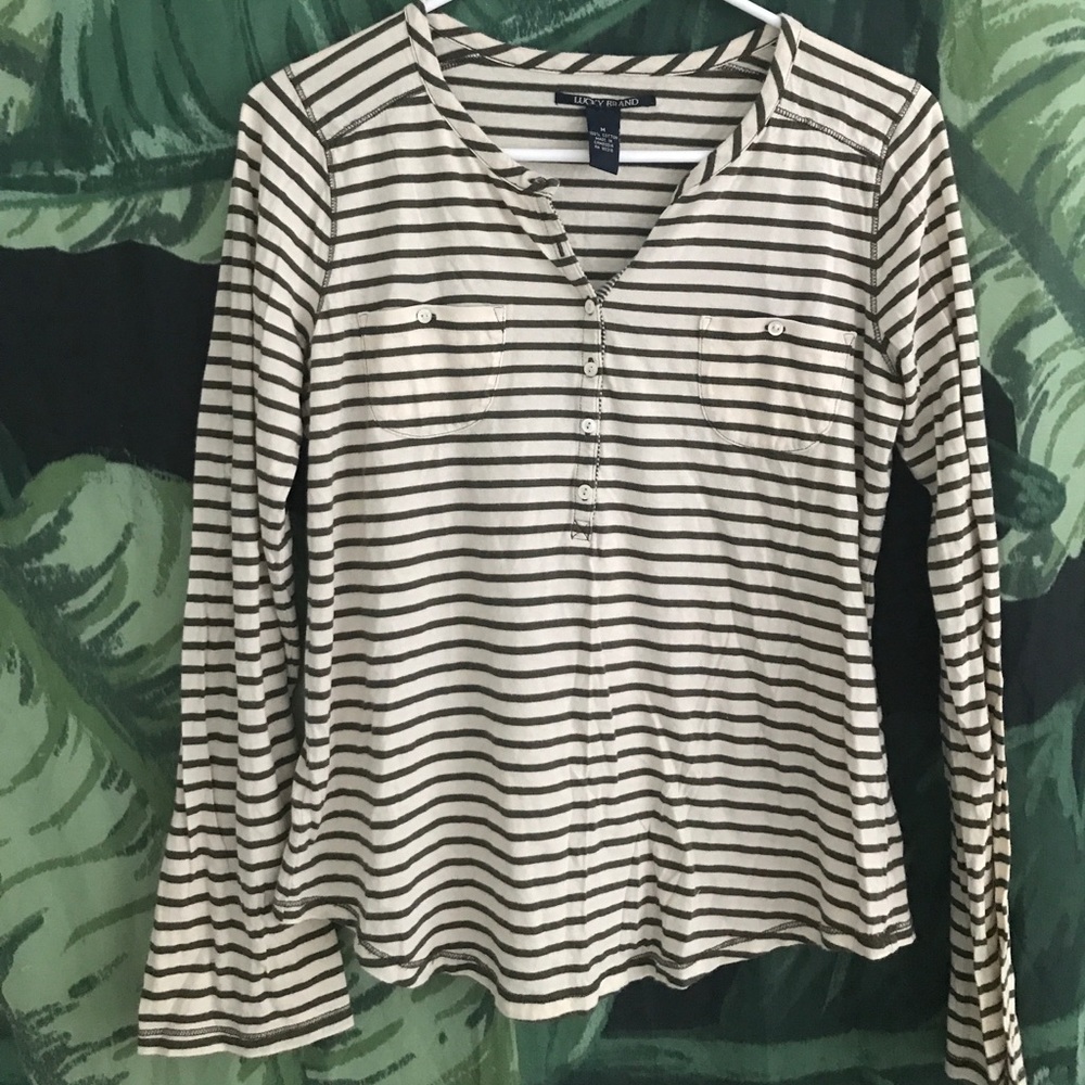 Lucky Brand Cream & Army Green Long Sleeve