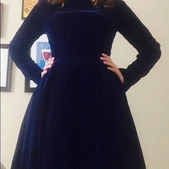 Vintage Brilliantly Blue Velvet Dress - Picture 2 of 8