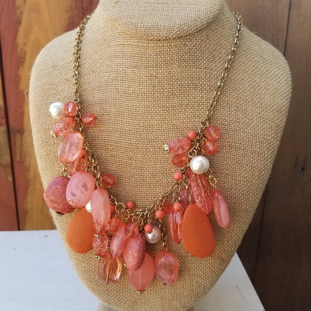 Coral colored statement necklace