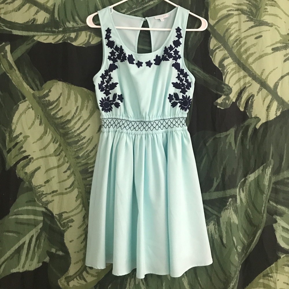 Navy and Pastel Blue A-line Dress