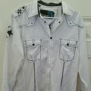 Men's Roar white button up LS shirt