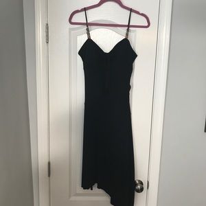 Black Tissue Hem Dress with Beaded Straps