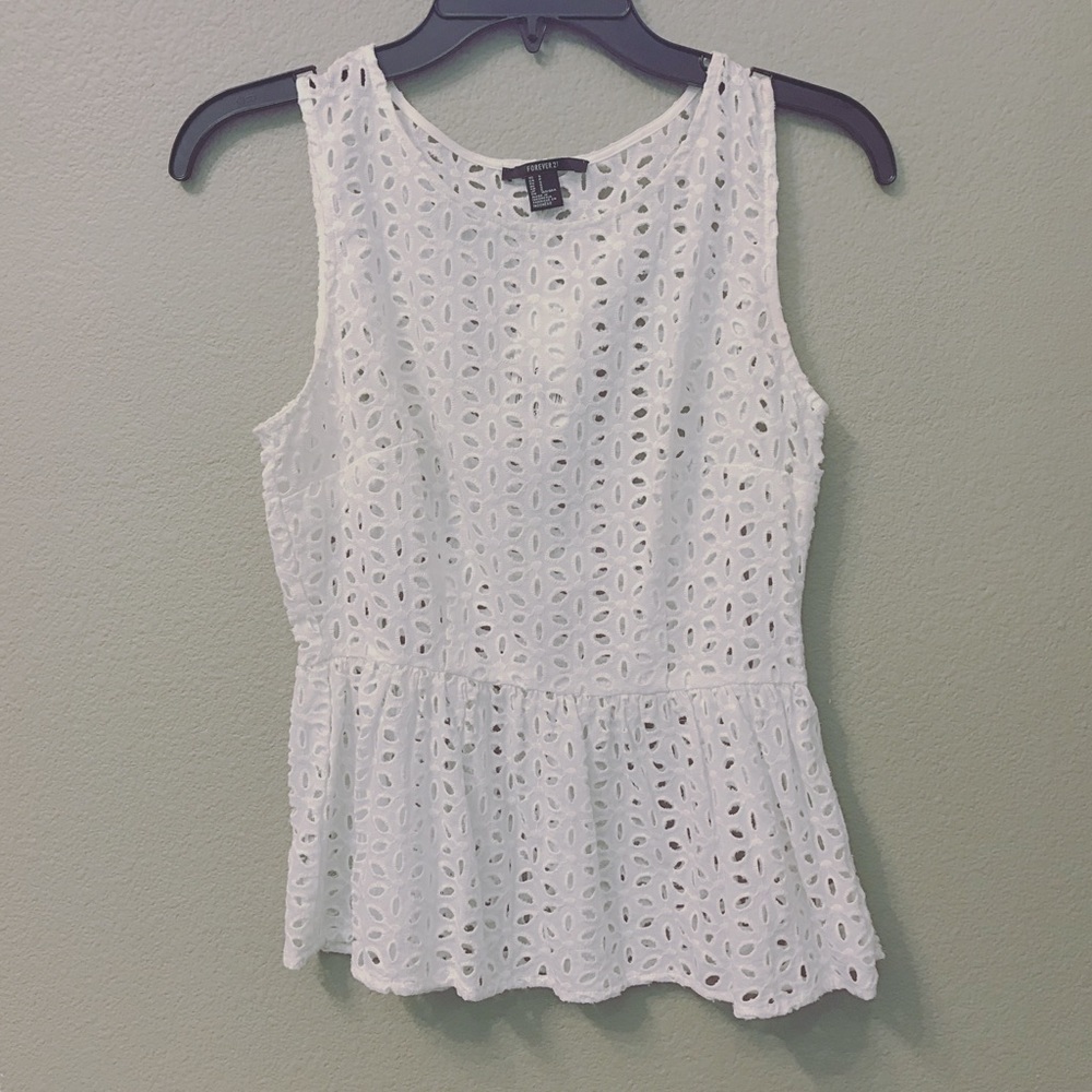 Forever 21 White Sleeveless Peplum