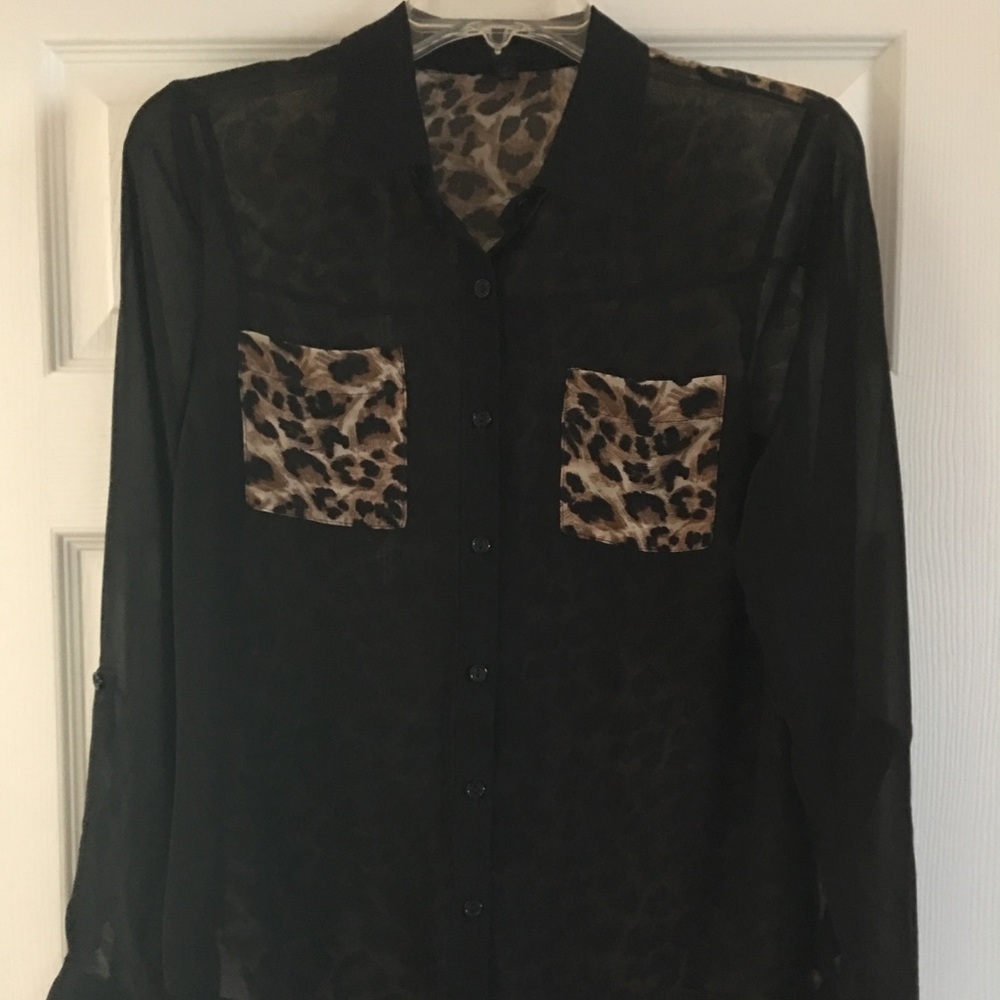 Long sleeve leopard print blouse
