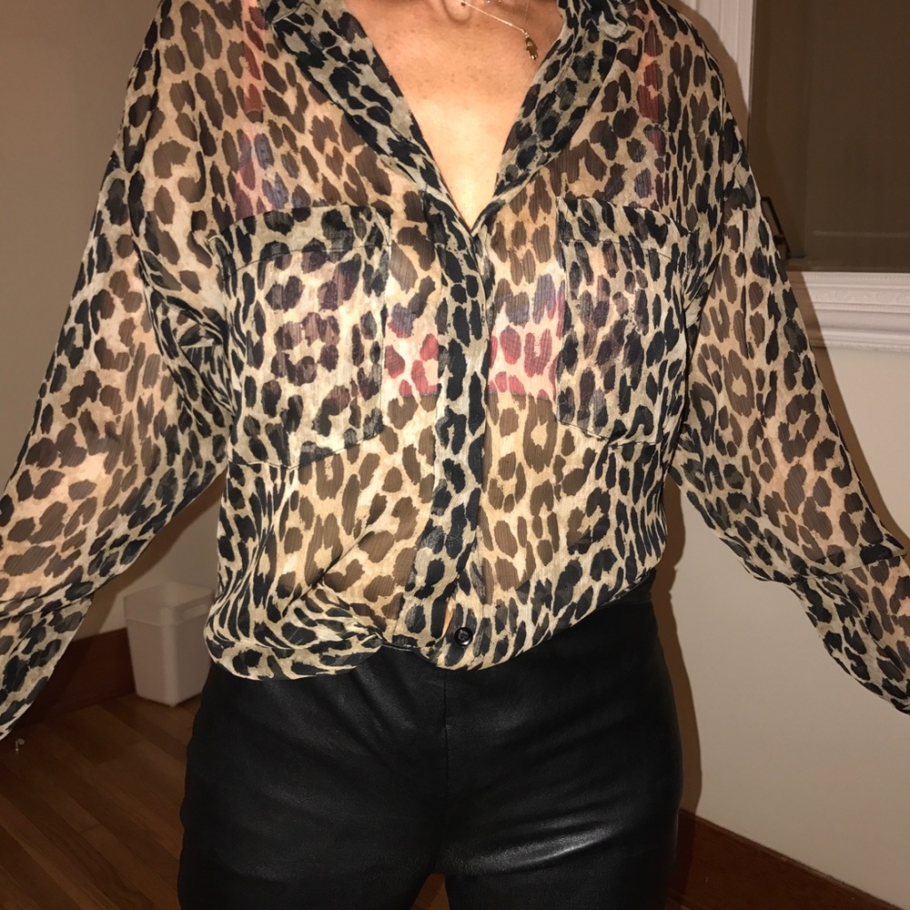 see through cheetah print blouse