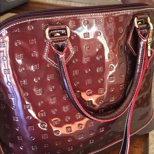 Arcadia maroon patent leather satchel