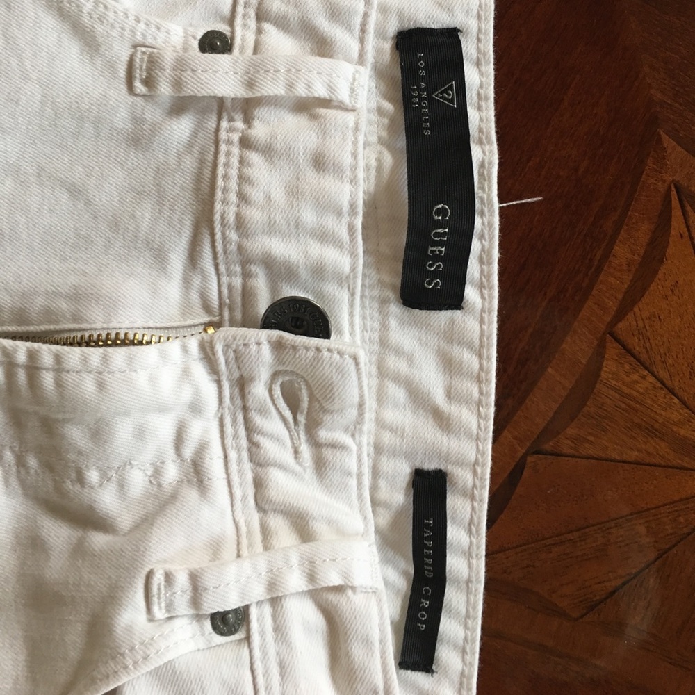 Mens guess white tapered crop white jean