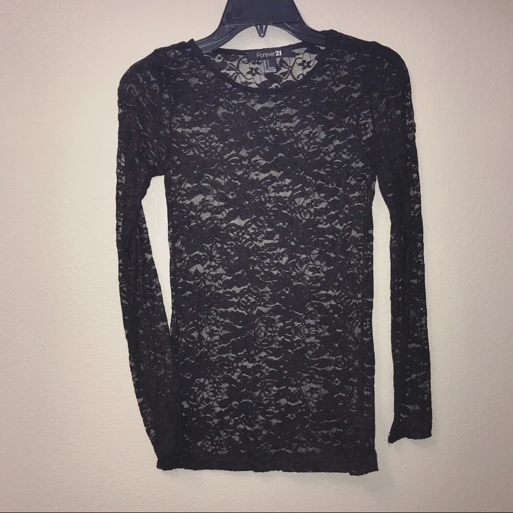 Forever 21 Sheer Black Lace Top