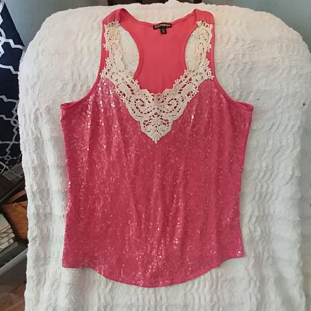 Express sparkly coral racer back tank