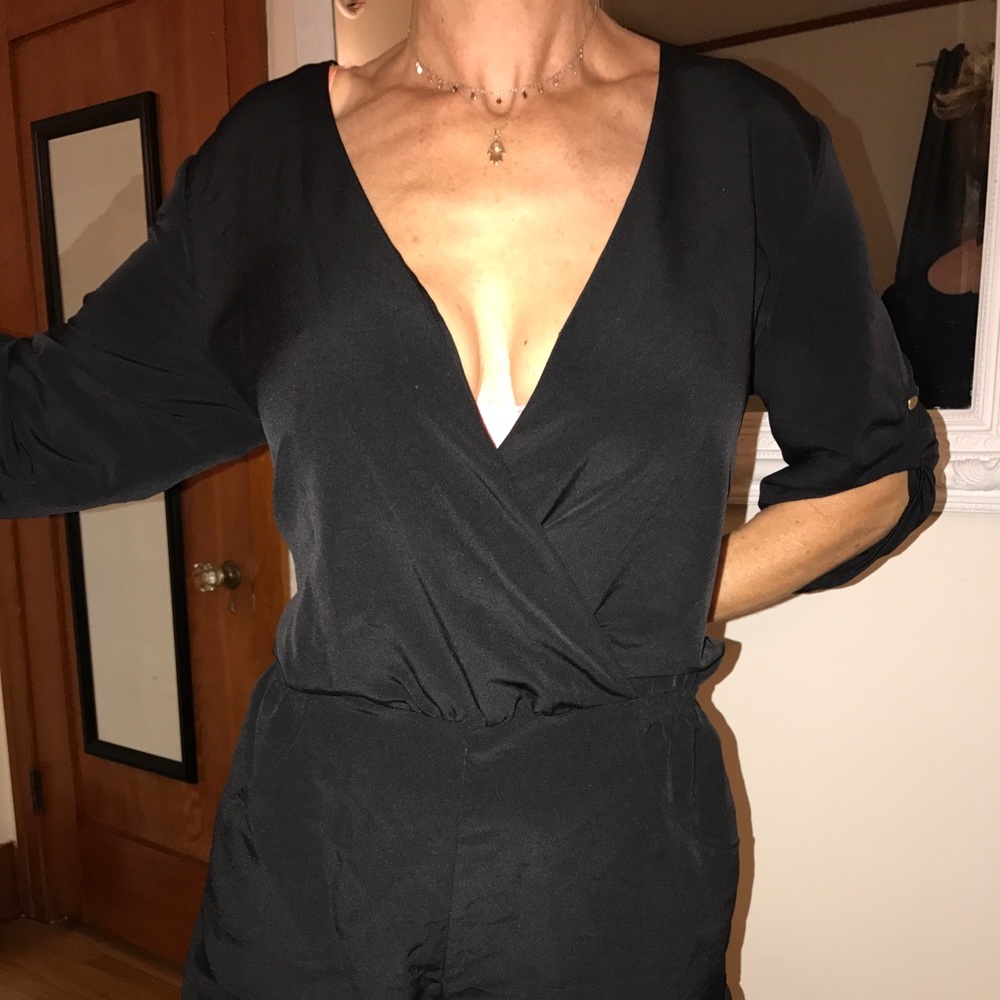 Forever 21 silk short jumpsuit with gold finishes