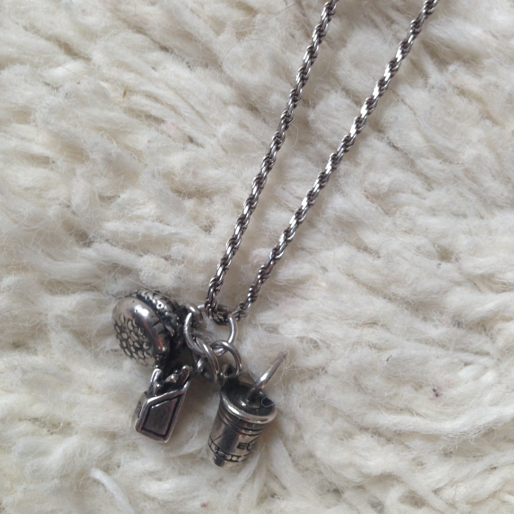Sterling Silver Burger Fries and Shake Necklace