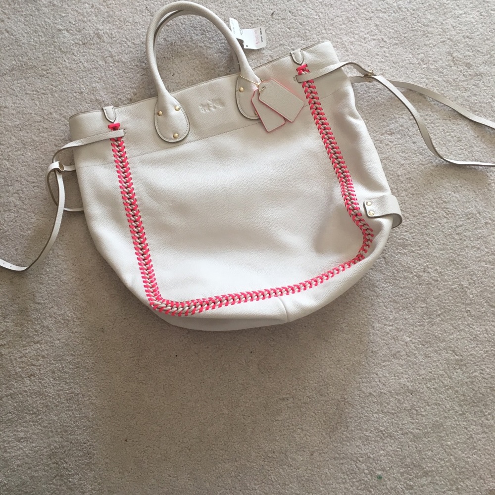 New with tags- white leather coach bag