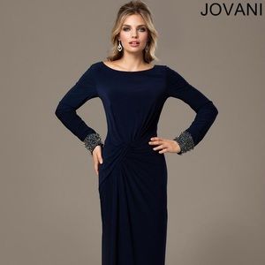 Navy long sleeve form fitting jersey dress