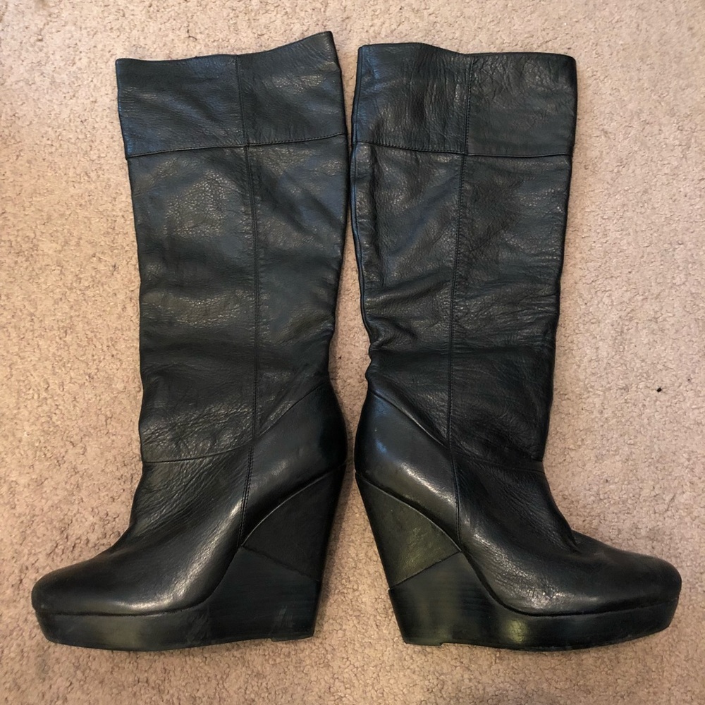 Black tall genuine leather Aldo wedge boots size 8