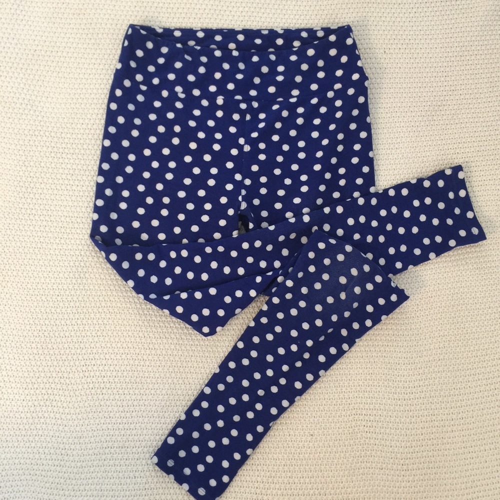 Lularoe blue with white polka dots leggings OS