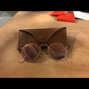 Ray-Ban Round Rose/Gold Mirrored Sunglasses
