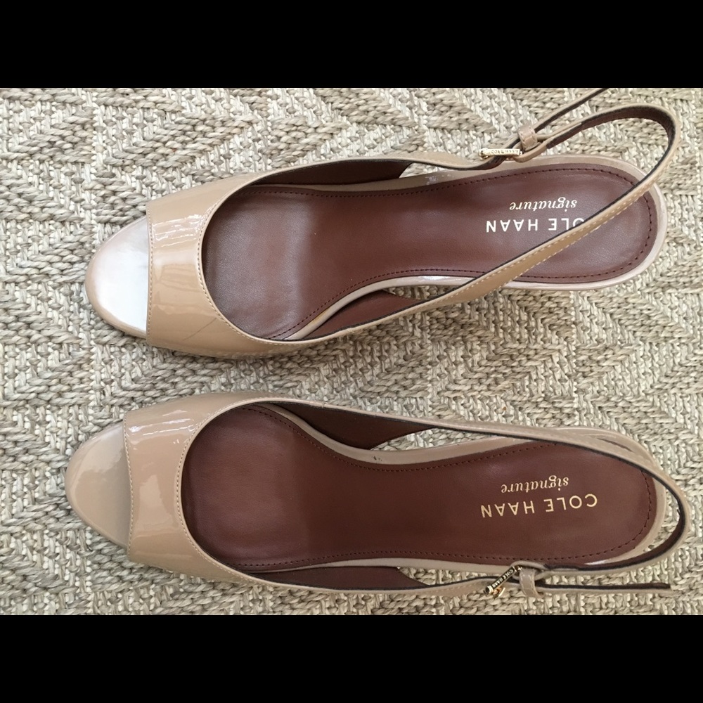 Cole Haan nude peep toe heels