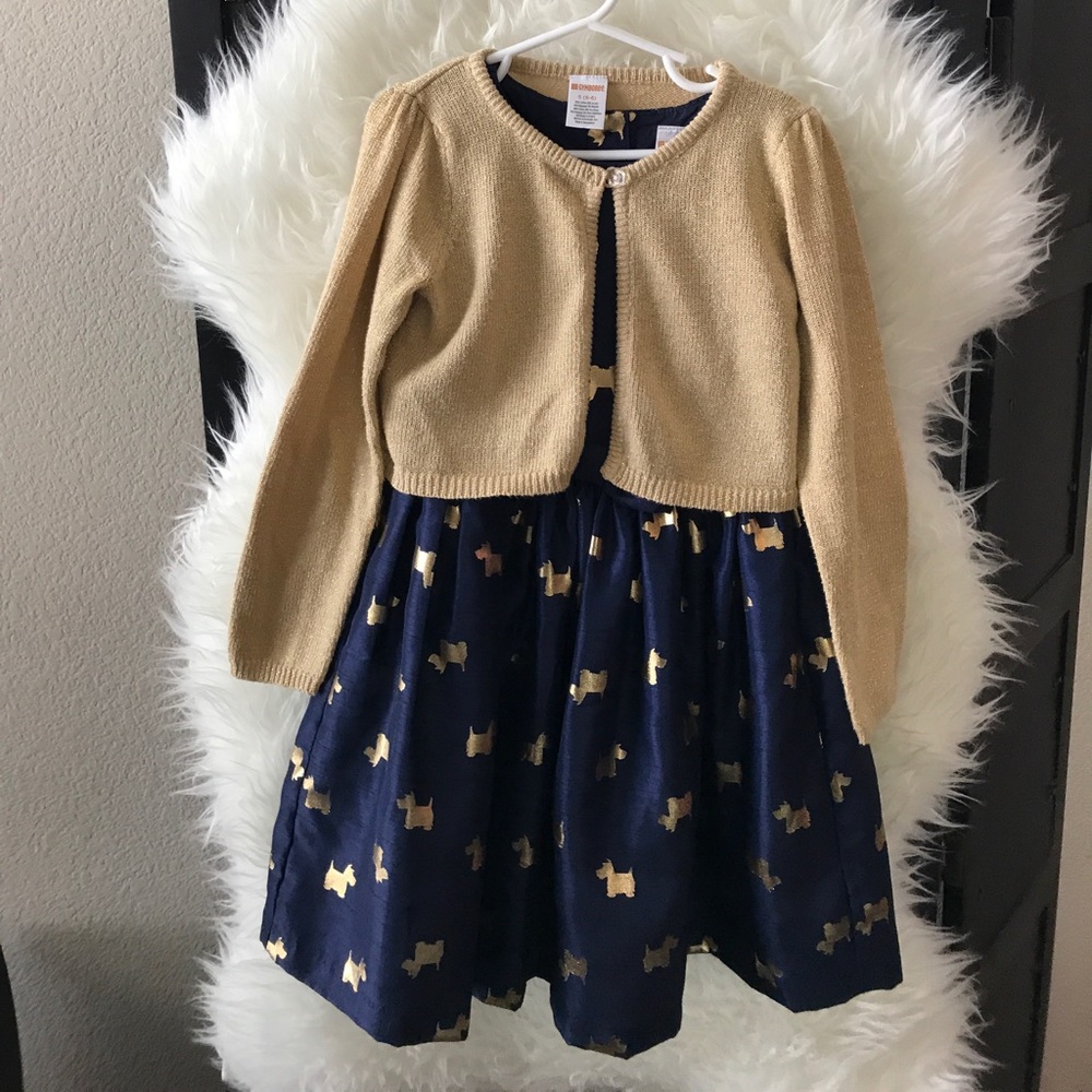 Gymboree Navy dress with gold yorkies