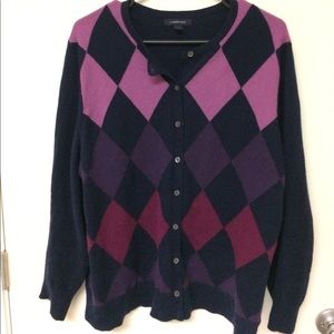 100% cashmere Lands End argyle cardigan